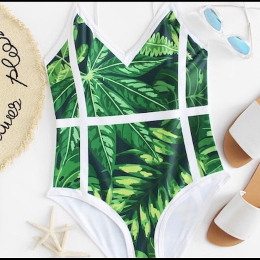 NEW One Piece Swimsuit Green White S M 4 6 8 10